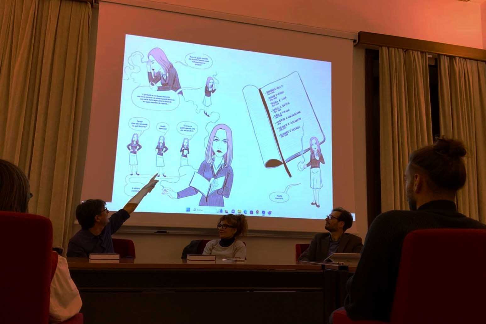 Giuseppe Galeani mostra la struttura della graphic novel “Oriana. Una donna libera”