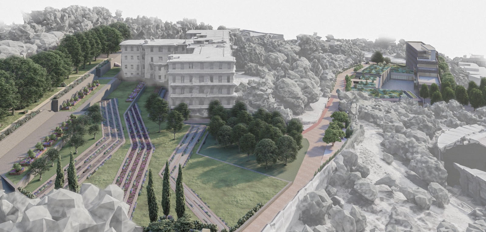Il rendering del futuro polo universitario nell'area dell'ex ospedale "Ascoli-Tomaselli"
