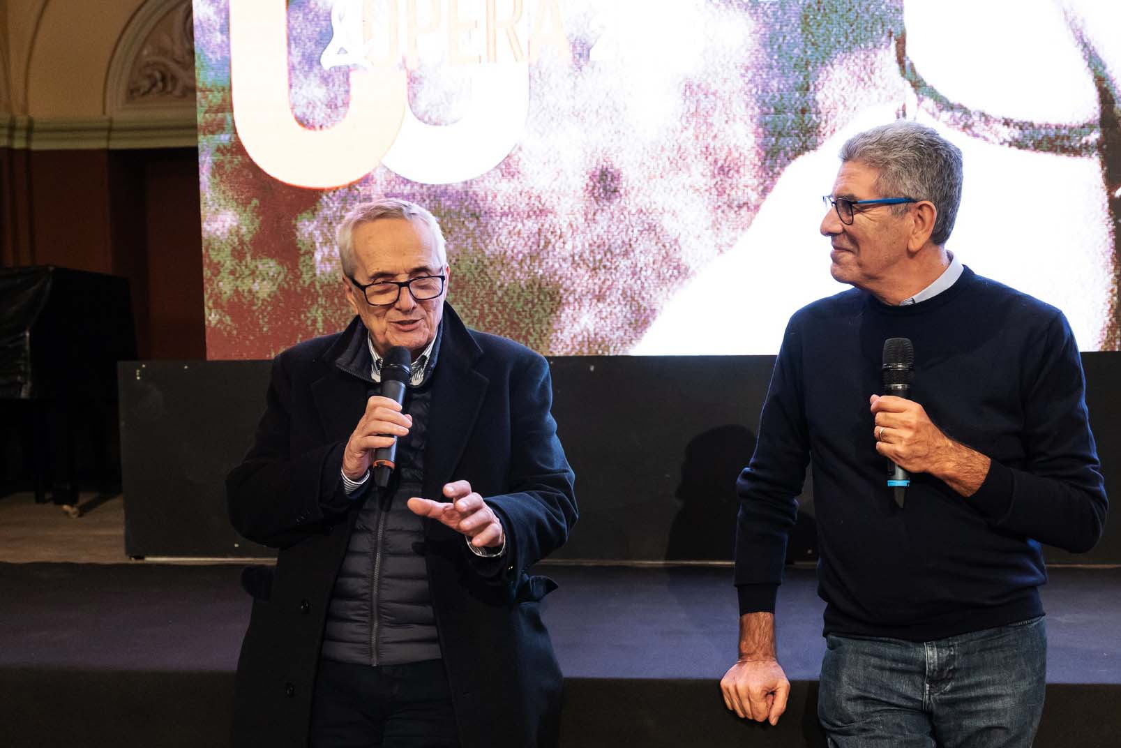 Il regista Marco Bellocchio e il direttore artistico Ninni Panzera dopo la proiezione