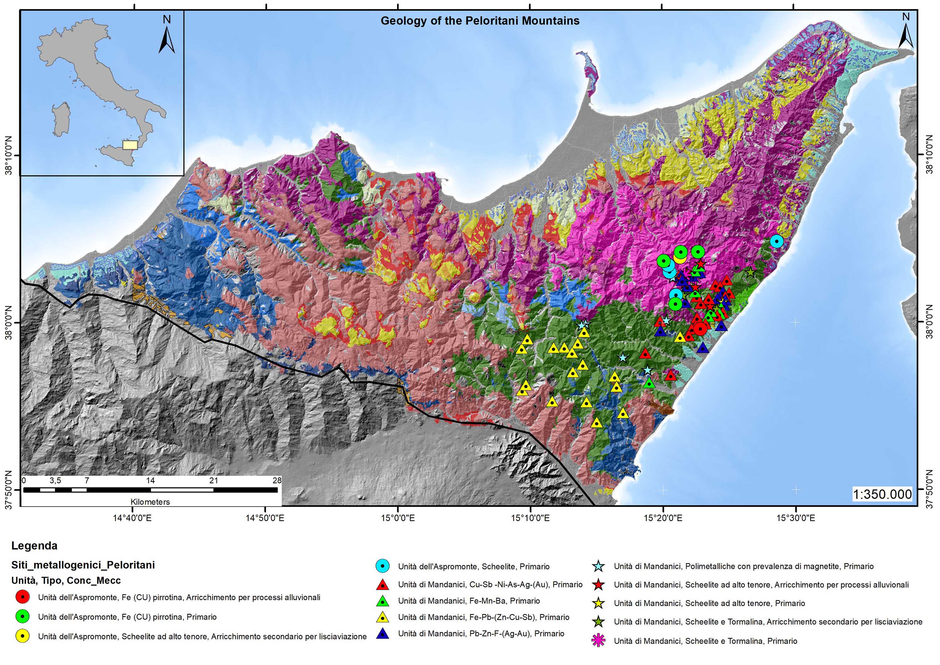 Carta geologica schematica dei Monti Peloritani