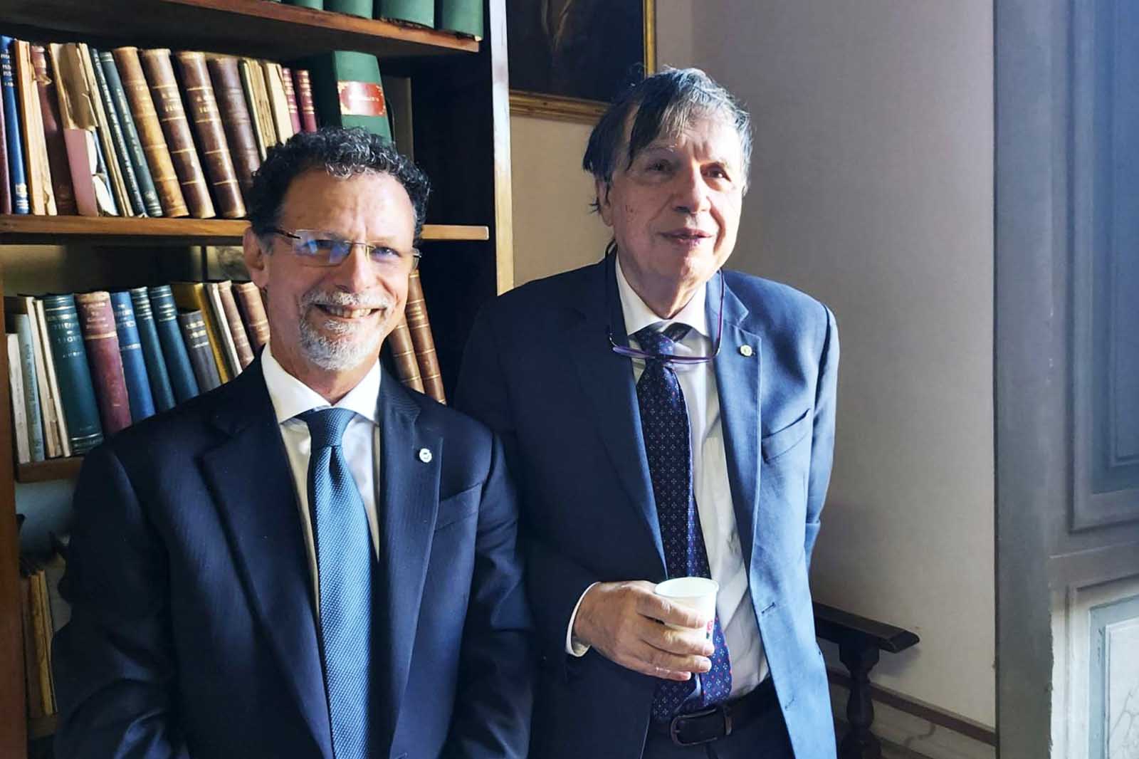 Il rettore Francesco Priolo insieme con il premio Nobel Giorgio Parisi