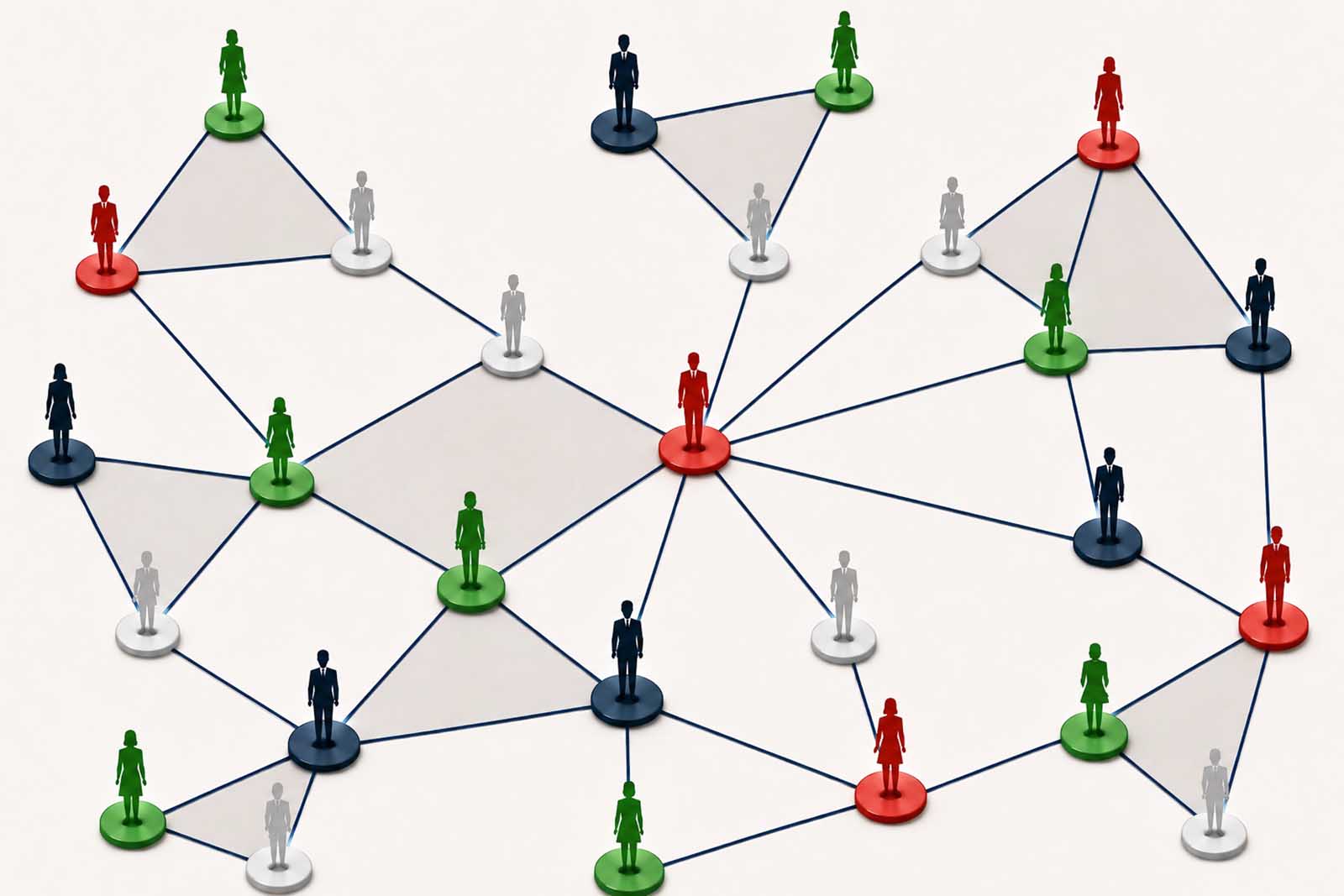 Rete di connessioni umane organizzata in cluster dinamici e nodi centrali
