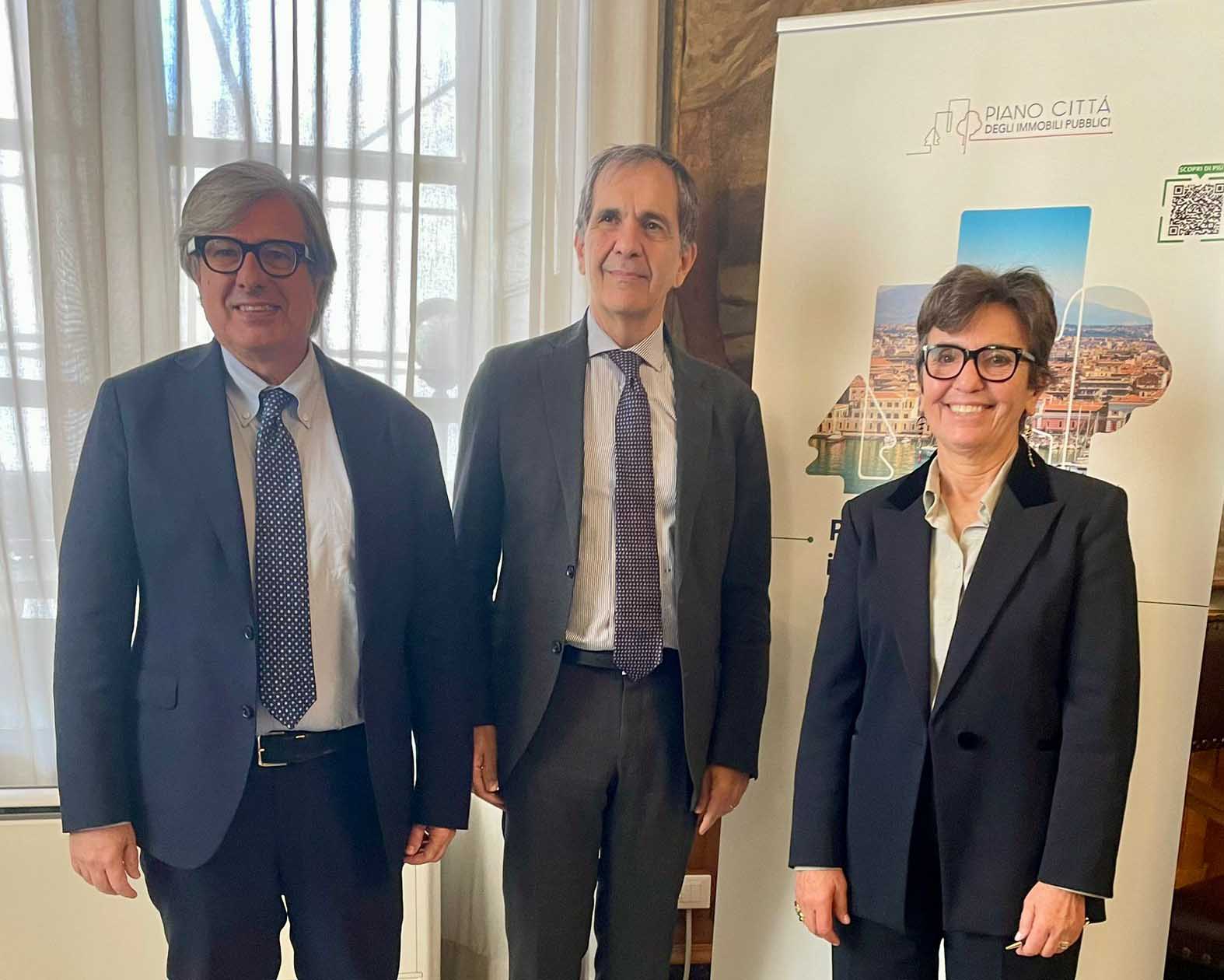 Il rettore Enrico Foti, il sindaco Enrico Trantino e la direttrice dell’Agenzia del Demanio Alessandra dal Verme