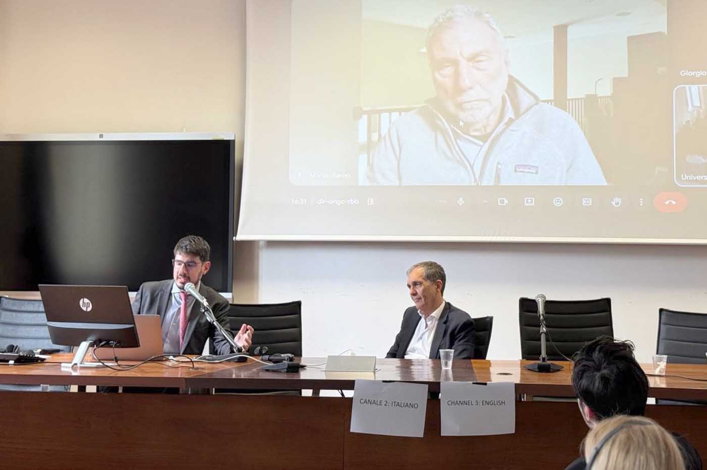 In foto Giorgio Romeo e Enrico Trantino. Sullo sfondo Martin Baron