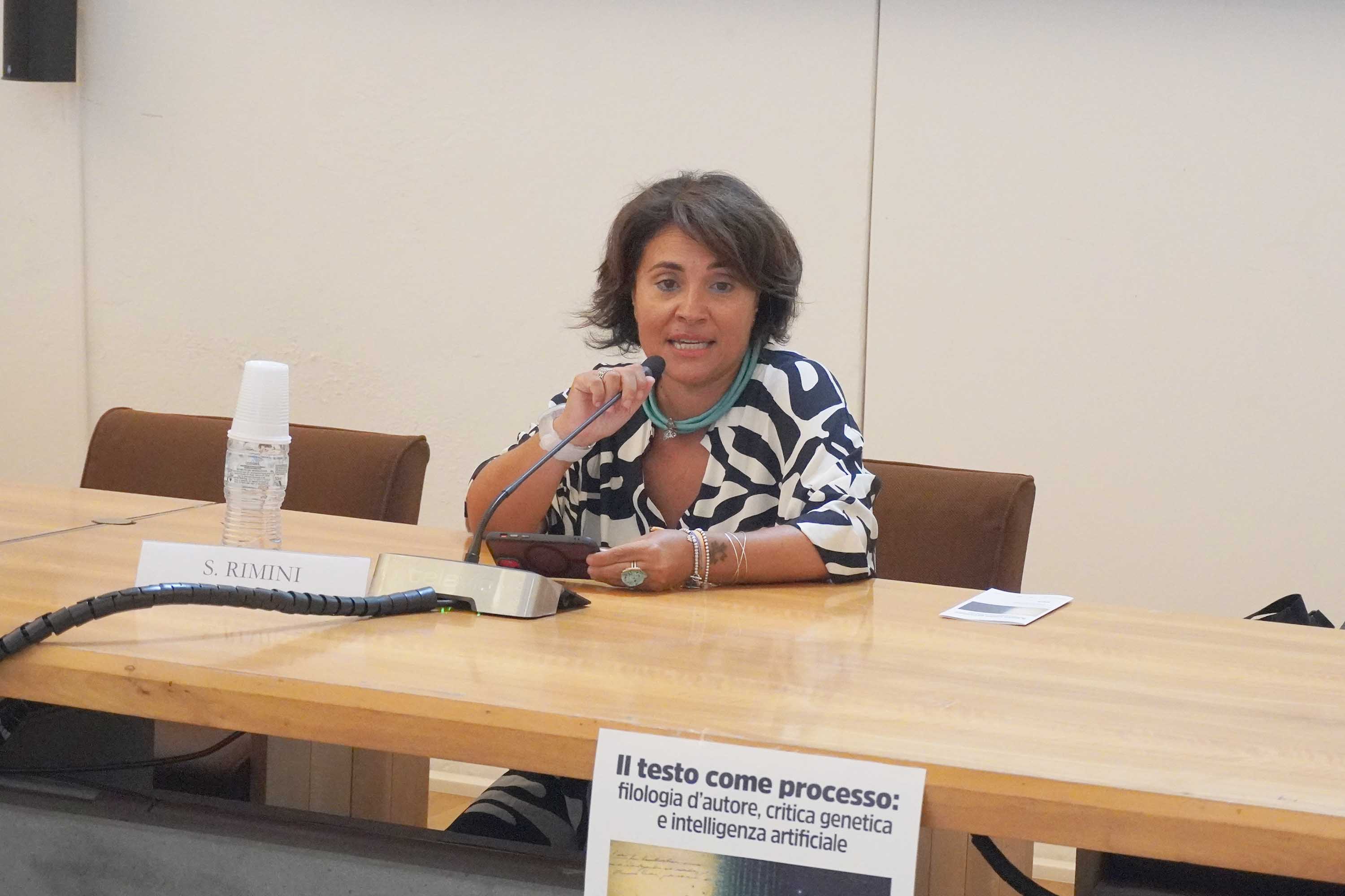 Un momento dell'intervento della prof.ssa Stefania Rimini, direttrice del Disum
