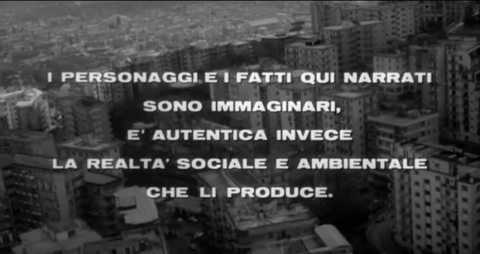 Didascalia alla fine del film “Le mani sulla città” (1963) di Francesco Rosi
