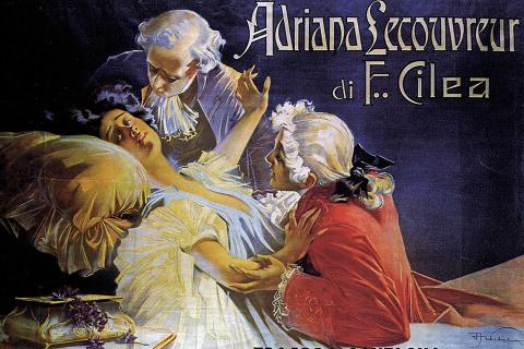 Poster di Aleardo Villa per l'opera Adriana Lecouvreur di Francesco Cilea