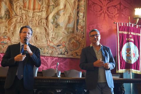 Un momento dell'intervento del rettore Francesco Priolo