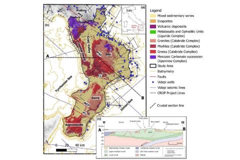 Location of the study area (Calabria Region – South Italy). Simplified geological map of the Calabria Region