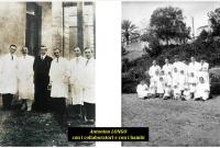Il prof. Antonino Longo con i suoi collaboratori e con i collaboratori assieme ai bambini del nuovo reparto [1923]